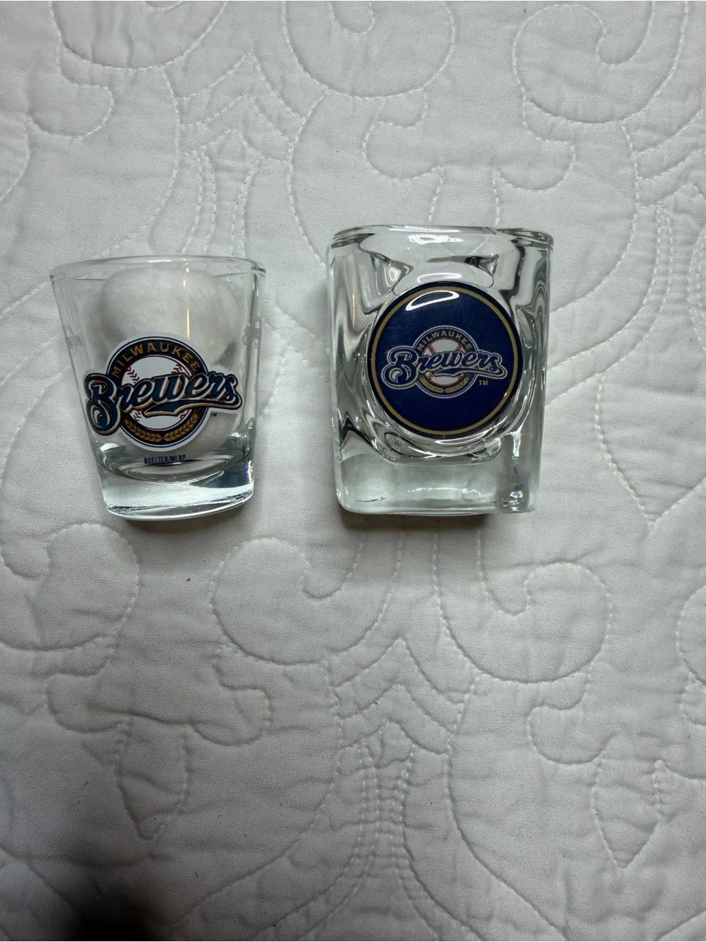 MLB Milwaukee Brewers Shot Glasses - Blue and Gold Logo (Set of 2)